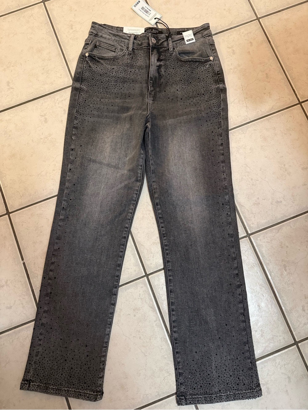 Judy Blue High-Rise Studded Straight Jeans in Washed Black Size 11/30 NWT